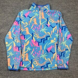 Chubbies Fleece Pullover Women's M 1/4 Zip Blue Multi Color Abstract Print